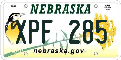 NE license plate XPF285