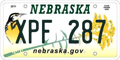 NE license plate XPF287