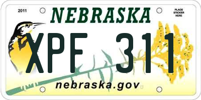 NE license plate XPF311