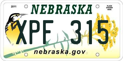 NE license plate XPF315