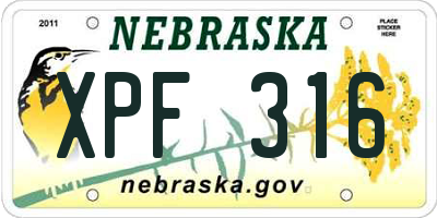 NE license plate XPF316