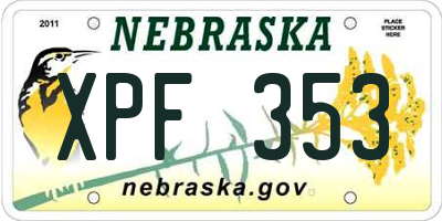 NE license plate XPF353