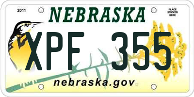 NE license plate XPF355