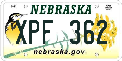 NE license plate XPF362
