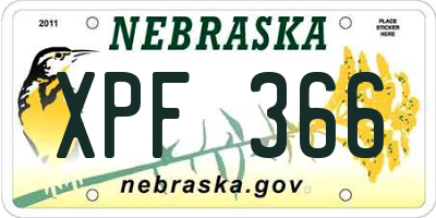 NE license plate XPF366