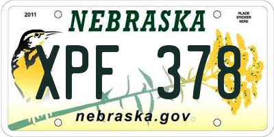 NE license plate XPF378