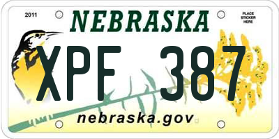NE license plate XPF387