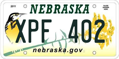 NE license plate XPF402