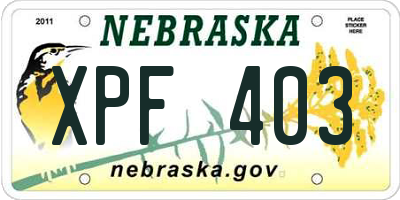 NE license plate XPF403