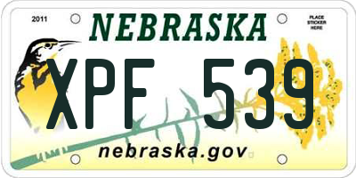 NE license plate XPF539