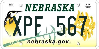 NE license plate XPF567