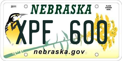 NE license plate XPF600