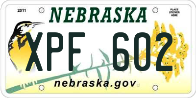 NE license plate XPF602