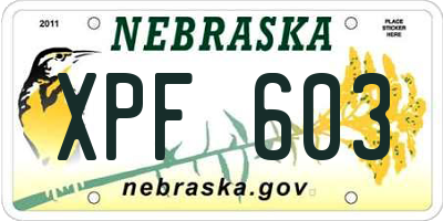NE license plate XPF603
