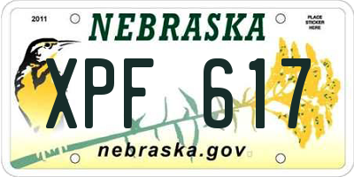NE license plate XPF617