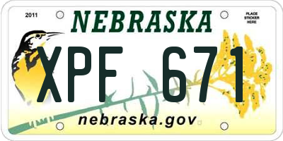 NE license plate XPF671