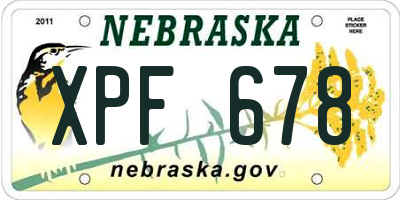 NE license plate XPF678