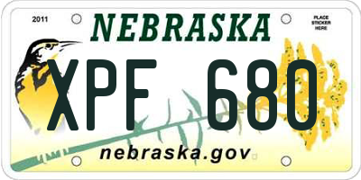 NE license plate XPF680
