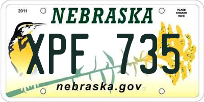 NE license plate XPF735
