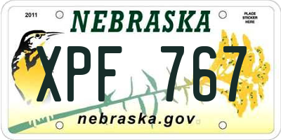 NE license plate XPF767