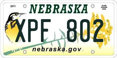 NE license plate XPF802
