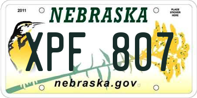 NE license plate XPF807