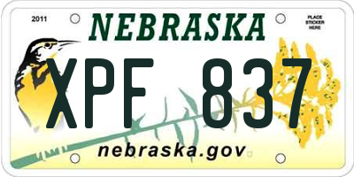 NE license plate XPF837