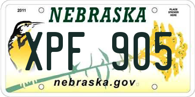NE license plate XPF905