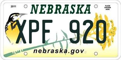 NE license plate XPF920