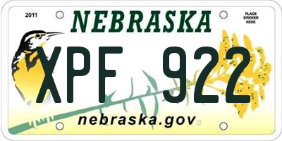 NE license plate XPF922