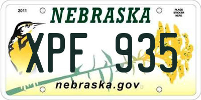 NE license plate XPF935