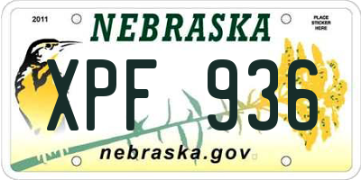 NE license plate XPF936