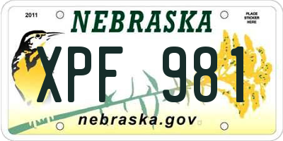 NE license plate XPF981