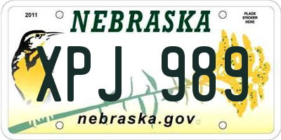 NE license plate XPJ989