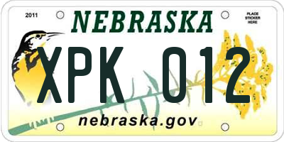 NE license plate XPK012