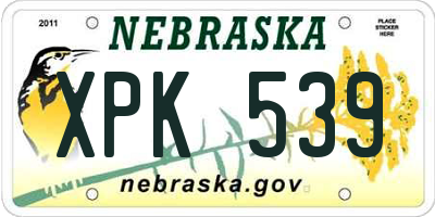 NE license plate XPK539