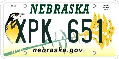 NE license plate XPK651