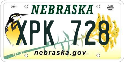 NE license plate XPK728