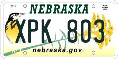 NE license plate XPK803