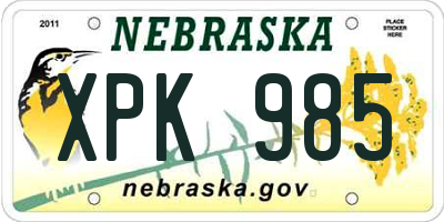 NE license plate XPK985