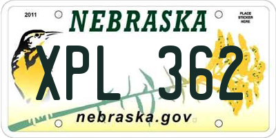NE license plate XPL362