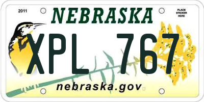 NE license plate XPL767