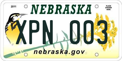 NE license plate XPN003