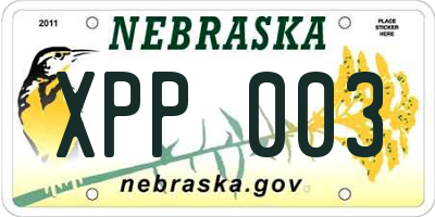 NE license plate XPP003