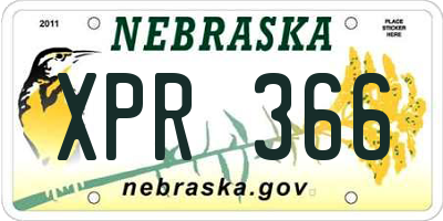 NE license plate XPR366