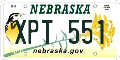 NE license plate XPT551