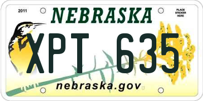 NE license plate XPT635