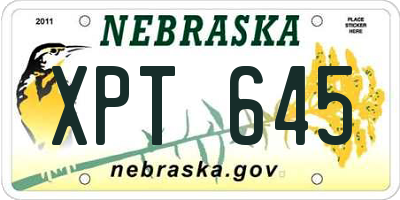 NE license plate XPT645