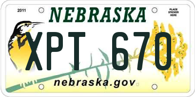 NE license plate XPT670
