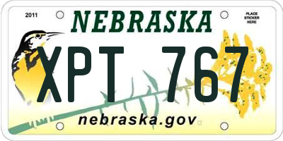 NE license plate XPT767